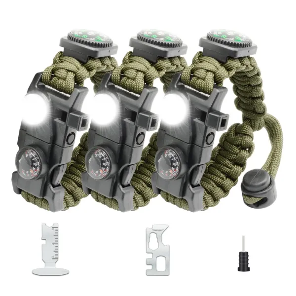 NVioAsport 20 in 1 Survival Paracord Bracelet-Green 3pcs