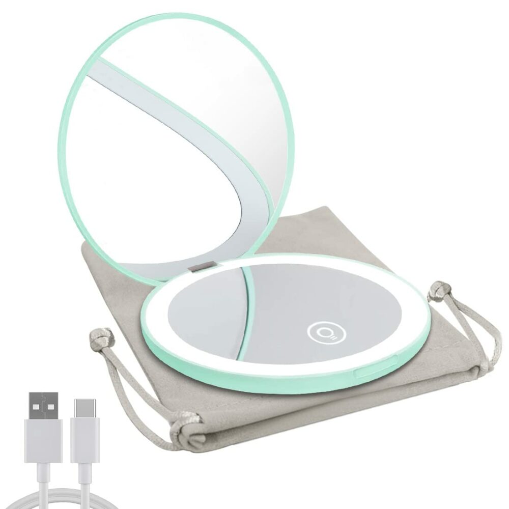Milishow Compact Mirror with LED Light (Cyan)