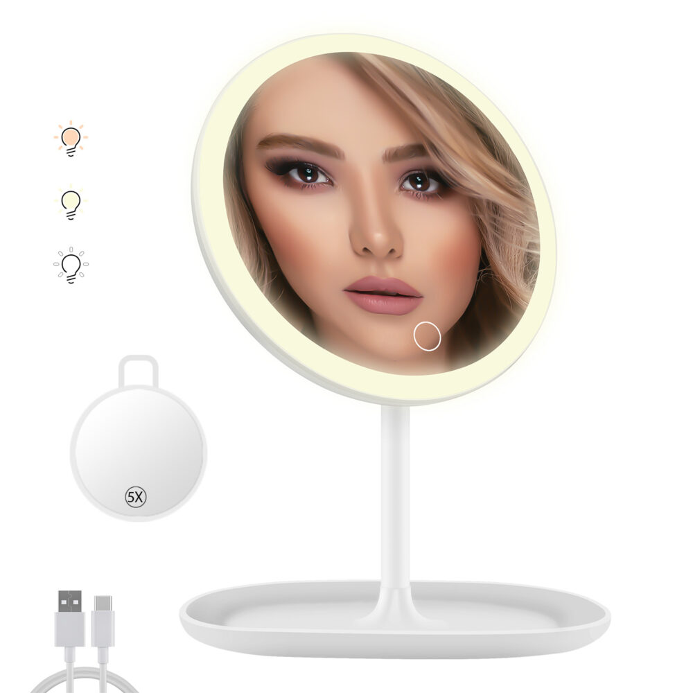 Lighted Makeup Vanity Mirror with 5X Magnifying Mirror.