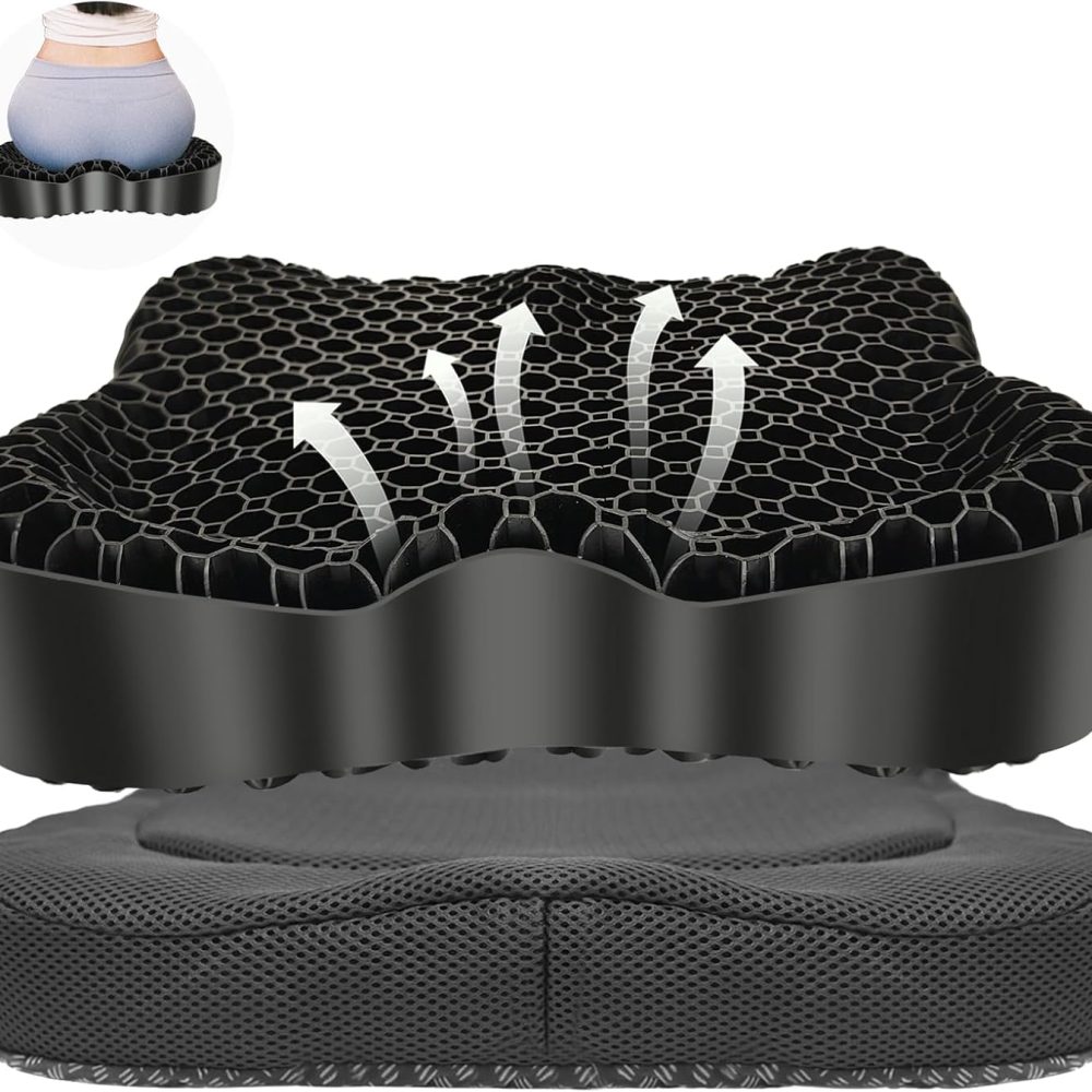 Cooling Gel Seat Cushion, Thickened Big Breathable Honeycomb Design Absorbs Pressure Points Gel Cushion with Anti-Slip Cover Cooling Seat Cushion for Office Chair Home Car Seat Cushion for Wheelchair